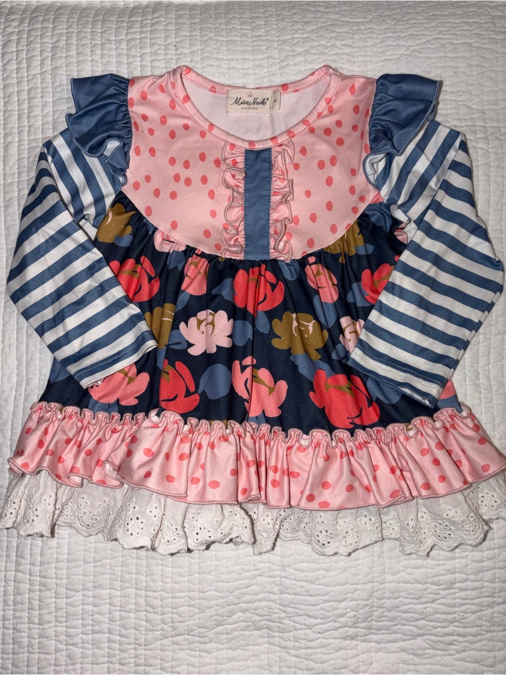 Marie Nicole clothing Pink & Blue Garden Ruffle Dress Top Small 2T